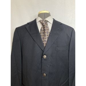 Mens Blazer Suit Jacket Sport Coat 42R 46" Navy Blue Wool 3 Button Bill Blass